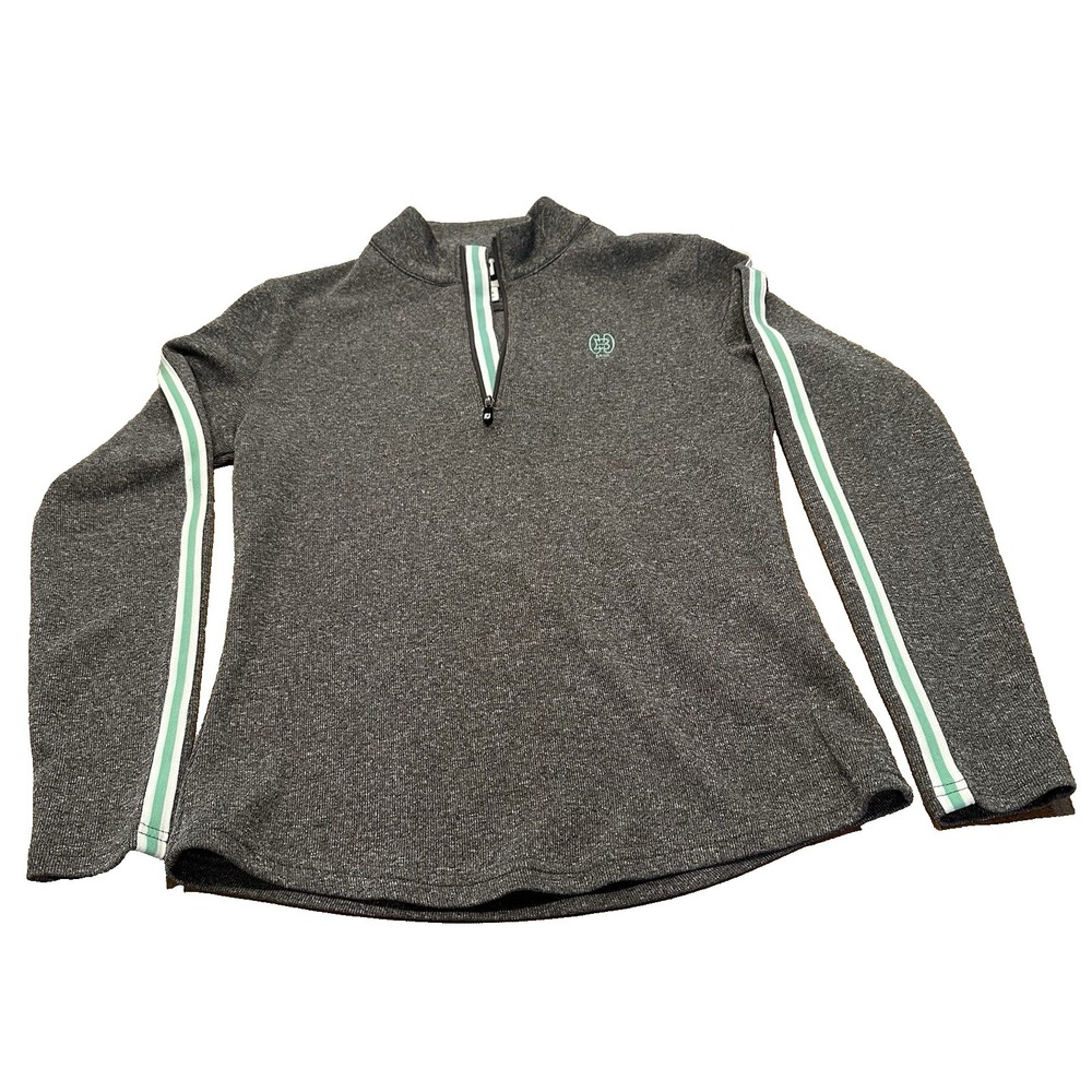Footjoy Womens Grey Pullover‎ Quarter Zip Green Stripe Embroidered Size S